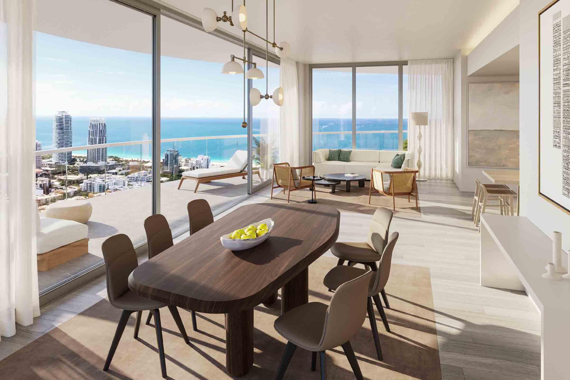 Rendering of Five Park Miami Beach Living Room View